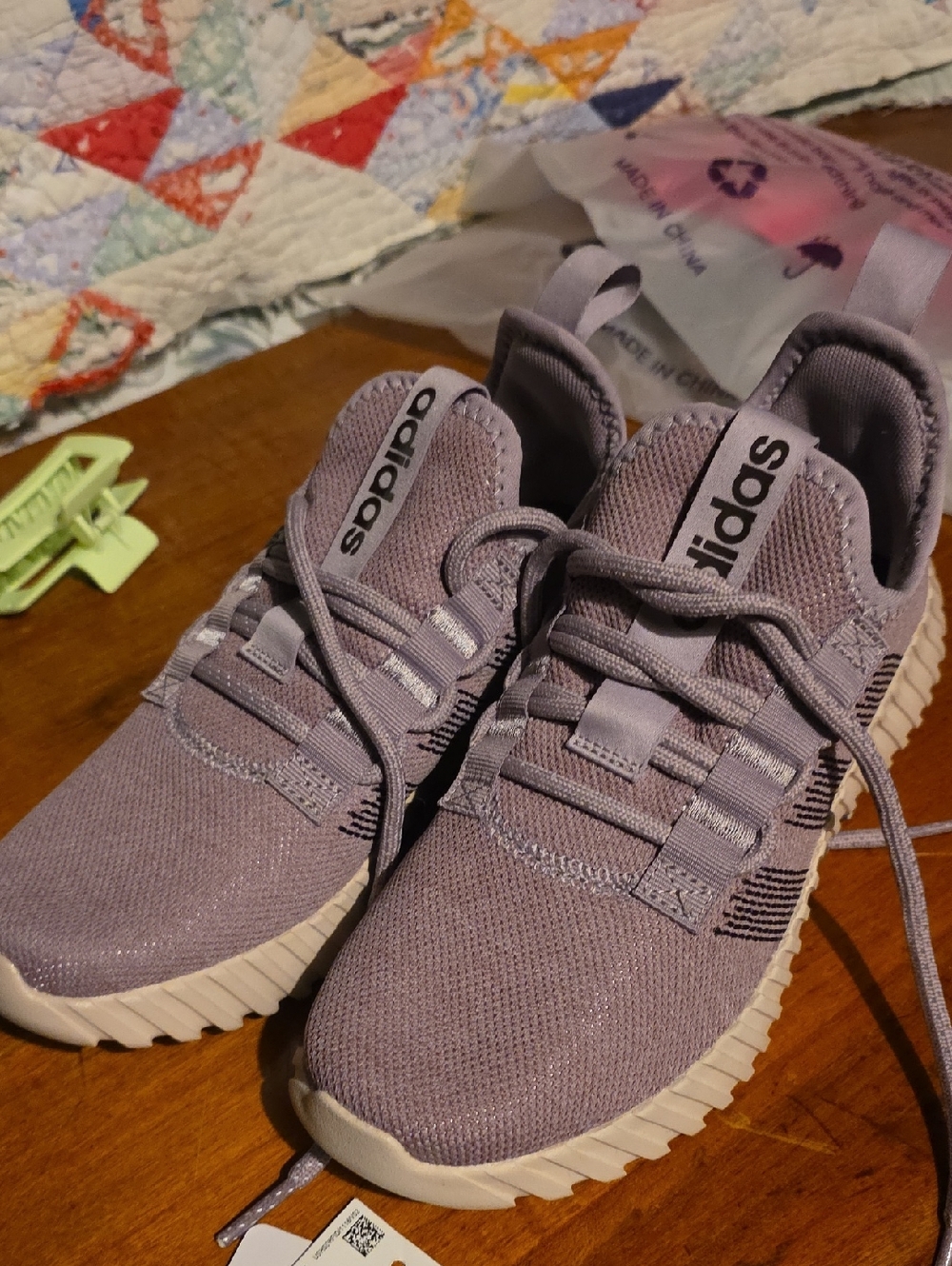adidas Kids Lavender Knit Sneakers with Cream Sole